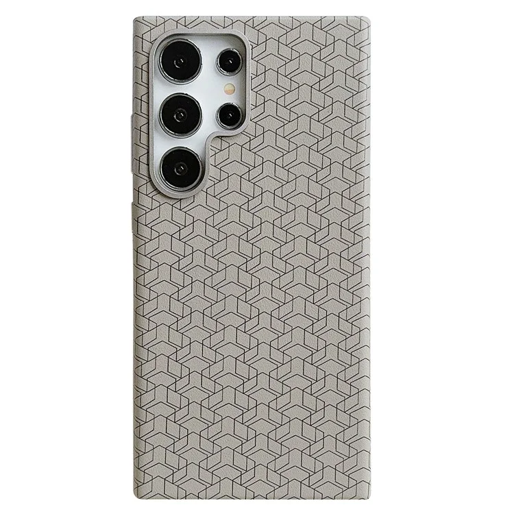 Per Samsung Galaxy S24 Ultra Case Leather+TPU Phone Cover Geometric Pattern Design - Titanium Grey