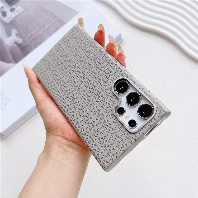 Per Samsung Galaxy S24 Ultra Case Leather+TPU Phone Cover Geometric Pattern Design - Titanium Grey