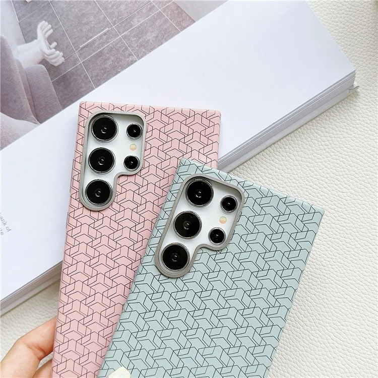 Per Samsung Galaxy S24 Ultra Case Leather+TPU Phone Cover Geometric Pattern Design - Titanium Grey