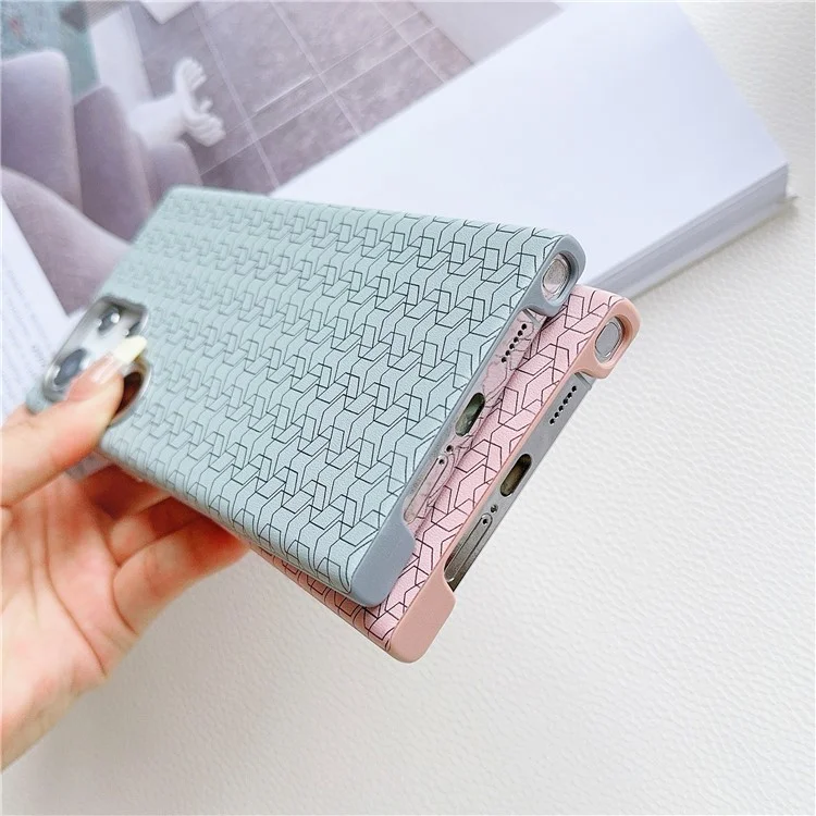 Per Samsung Galaxy S24 Ultra Case Leather+TPU Phone Cover Geometric Pattern Design - Titanium Grey