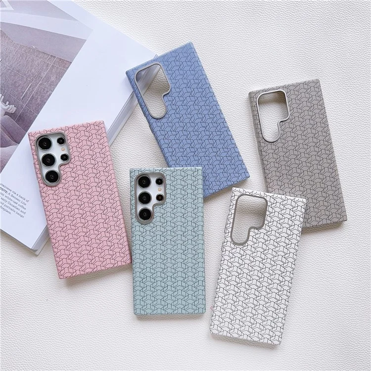 Per Samsung Galaxy S24 Ultra Case Leather+TPU Phone Cover Geometric Pattern Design - Titanium Grey