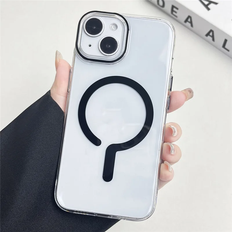 Capa Magnética para iPhone 15, Capa Traseira Rígida de PC Transparente + Estrutura Suave de TPU - Preta