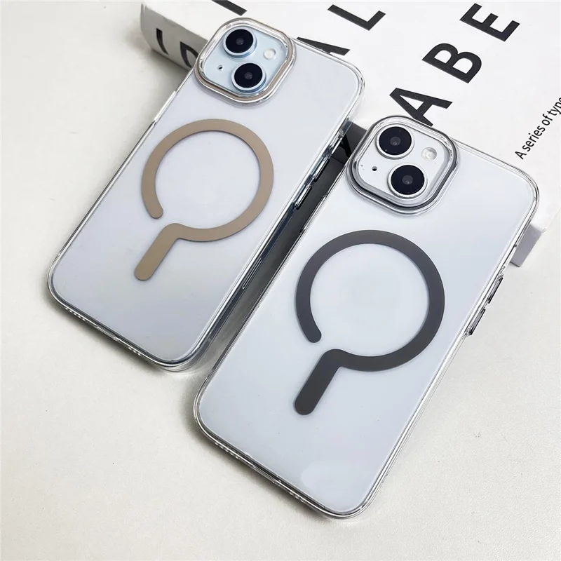 Capa Magnética para iPhone 15, Capa Traseira Rígida de PC Transparente + Estrutura Suave de TPU - Preta