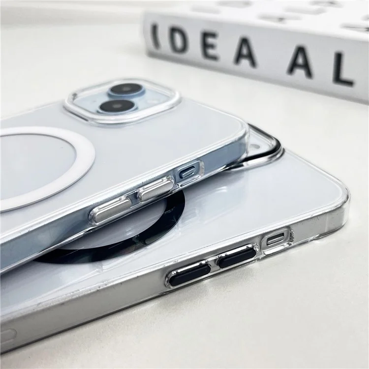 For iPhone 14 Clear Magnetic Case Hard PC+Soft TPU Protective Phone Cover - Fluorescent Green