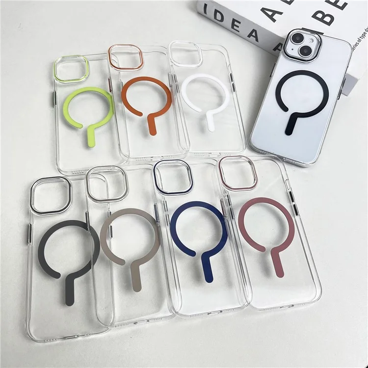 For iPhone 14 Clear Magnetic Case Hard PC+Soft TPU Protective Phone Cover - Fluorescent Green