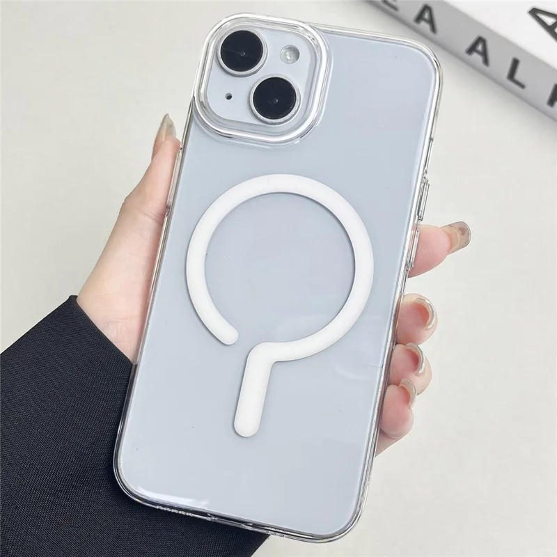 For iPhone 14 Clear Magnetic Case Hard PC+Soft TPU Protective Phone Cover - White