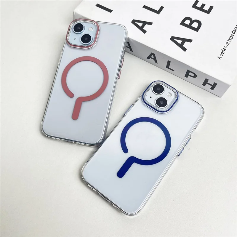 For iPhone 14 Clear Magnetic Case Hard PC+Soft TPU Protective Phone Cover - White