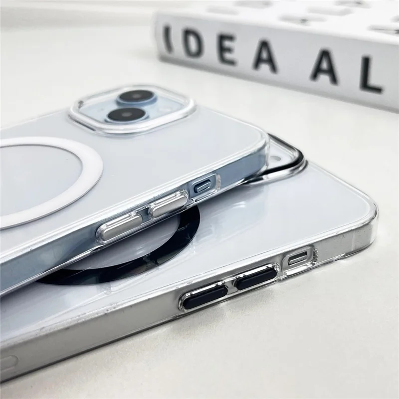 For iPhone 14 Clear Magnetic Case Hard PC+Soft TPU Protective Phone Cover - White