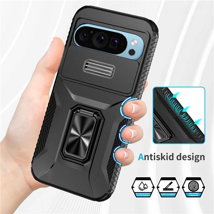 Para Google Pixel 9 / Pixel 9 Pro Kickstand Case TPU+PC Phone Cover Support Magnetic Car Mount - Preto