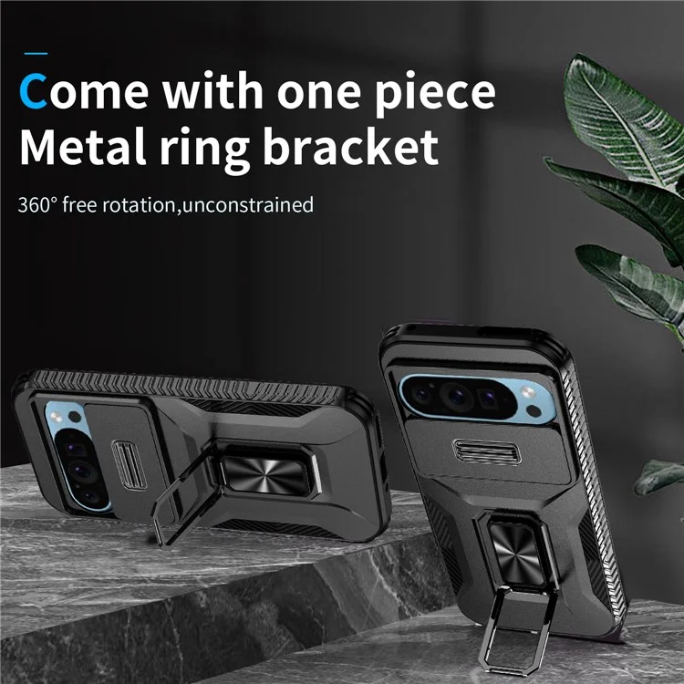 Para Google Pixel 9 / Pixel 9 Pro Kickstand Case TPU+PC Phone Cover Support Magnetic Car Mount - Preto
