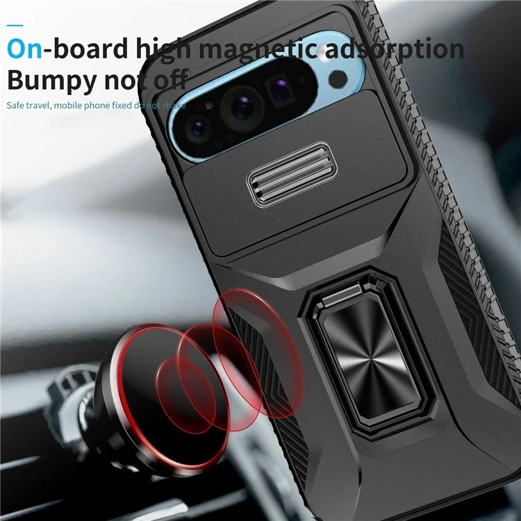 Para Google Pixel 9 / Pixel 9 Pro Kickstand Case TPU+PC Phone Cover Support Magnetic Car Mount - Preto