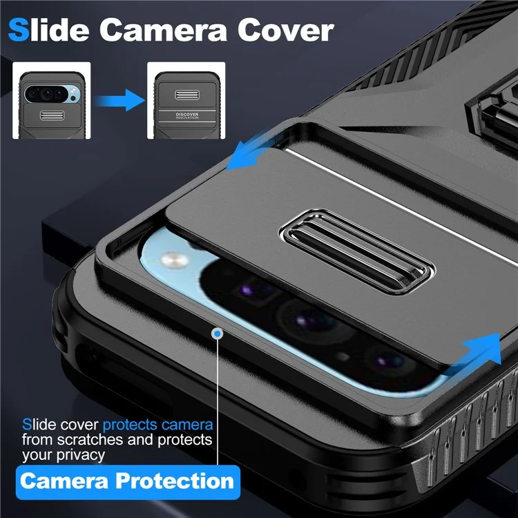 Para Google Pixel 9 / Pixel 9 Pro Kickstand Case TPU+PC Phone Cover Support Magnetic Car Mount - Preto