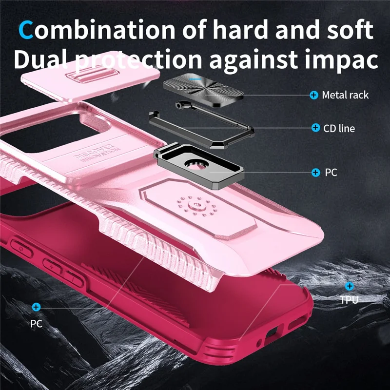 For Google Pixel 9 / Pixel 9 Pro Kickstand Case TPU+PC Phone Cover Support Magnetic Car Mount - Pink+Wine Red