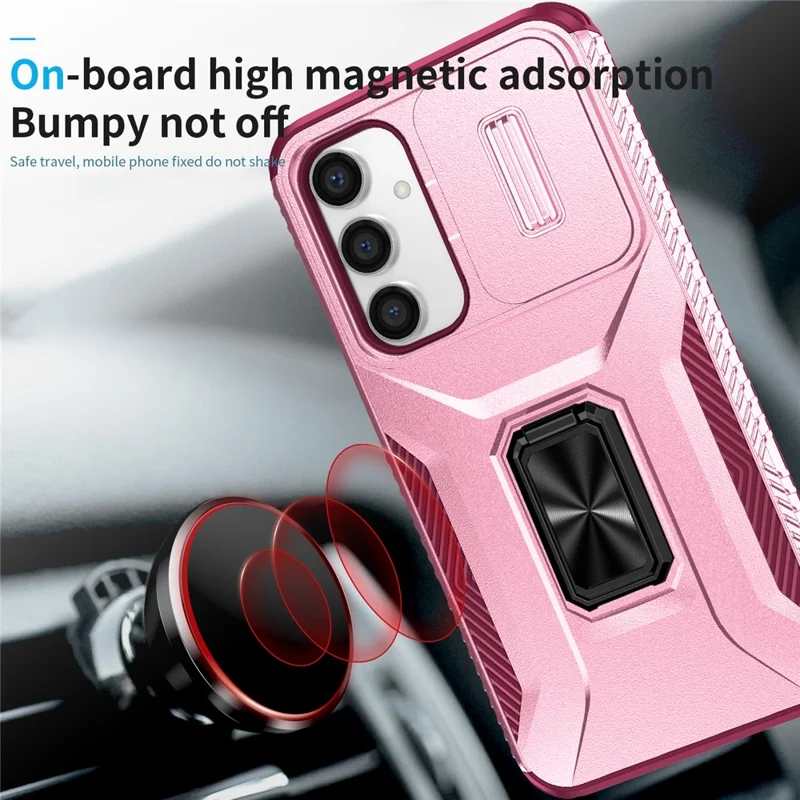 For Samsung Galaxy S23 FE Kickstand Case TPU+PC Phone Protector with Slide Lens Cover - Pink+Wine Red
