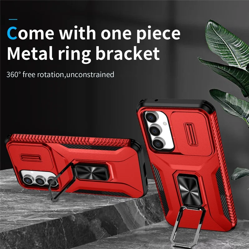 For Samsung Galaxy S23 FE Kickstand Case TPU+PC Phone Protector with Slide Lens Cover - Red