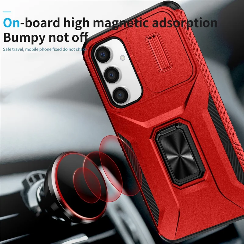 For Samsung Galaxy S23 FE Kickstand Case TPU+PC Phone Protector with Slide Lens Cover - Red
