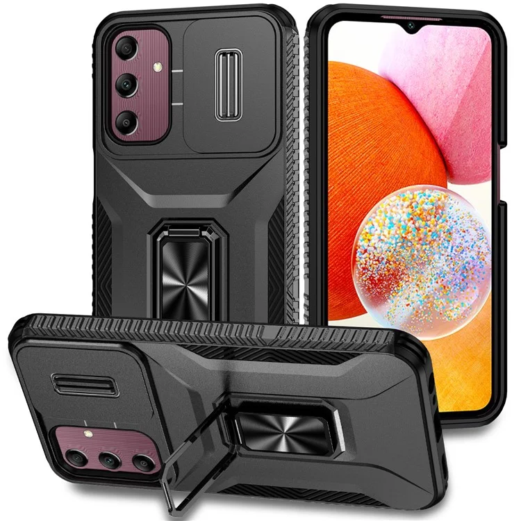 Para el caso del Samsung Galaxy A15 5G Soporte Deslizante Tapa del Objetivo Tapa TPU+PC Híbrido Funda de Teléfono - Negro