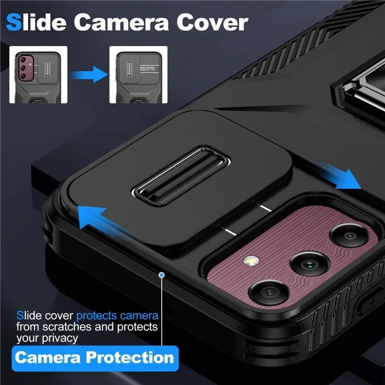Para el caso del Samsung Galaxy A15 5G Soporte Deslizante Tapa del Objetivo Tapa TPU+PC Híbrido Funda de Teléfono - Negro