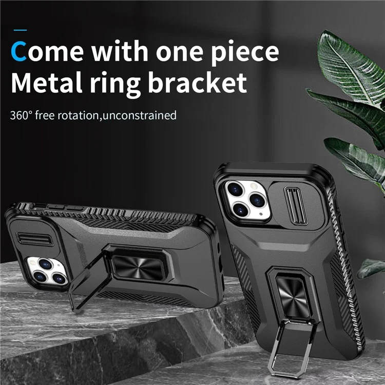 For iPhone 11 Pro Case PC+TPU Phone Cover Sliding Camshield Holder - Black