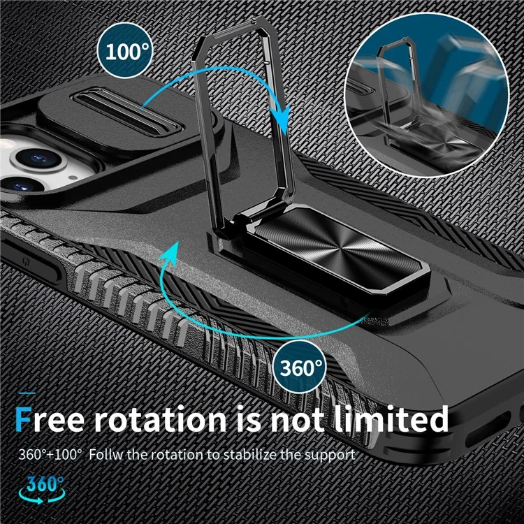 For iPhone 11 Pro Case PC+TPU Phone Cover Sliding Camshield Holder - Black
