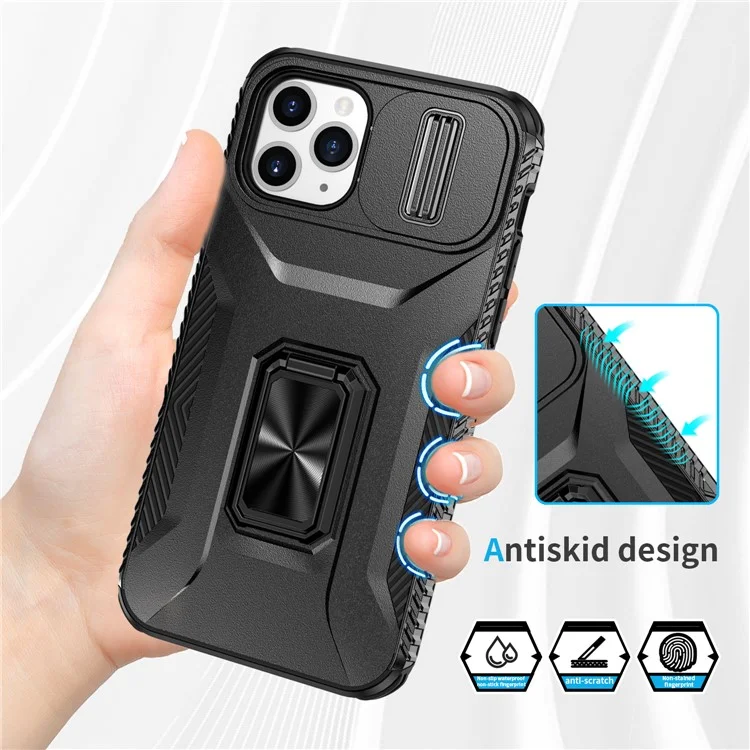 For iPhone 11 Pro Case PC+TPU Phone Cover Sliding Camshield Holder - Black