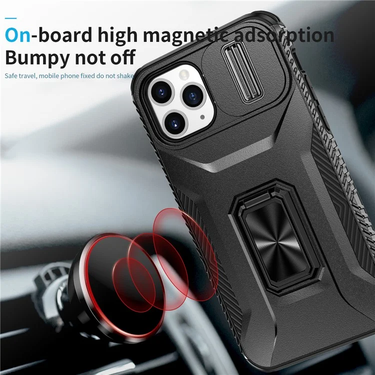 For iPhone 11 Pro Case PC+TPU Phone Cover Sliding Camshield Holder - Black