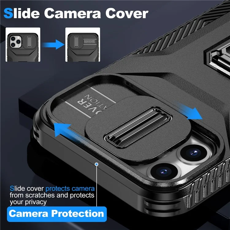 For iPhone 11 Pro Case PC+TPU Phone Cover Sliding Camshield Holder - Black
