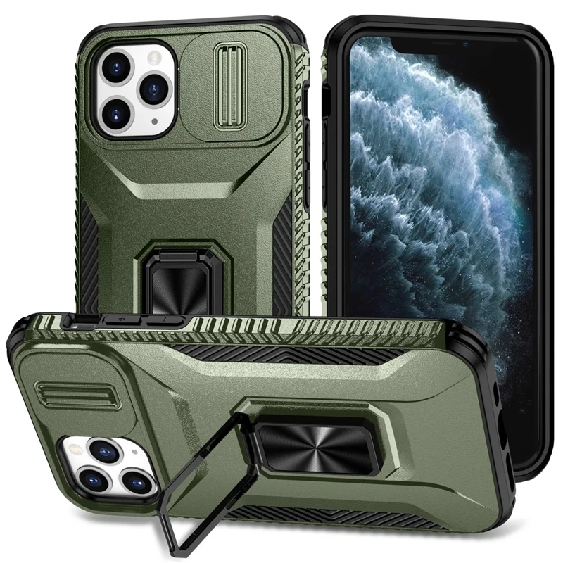 Чехол для iPhone 11 Pro, чехол для телефона с ПК + ТПУ, с держателем для скольжения камеры - зеленый