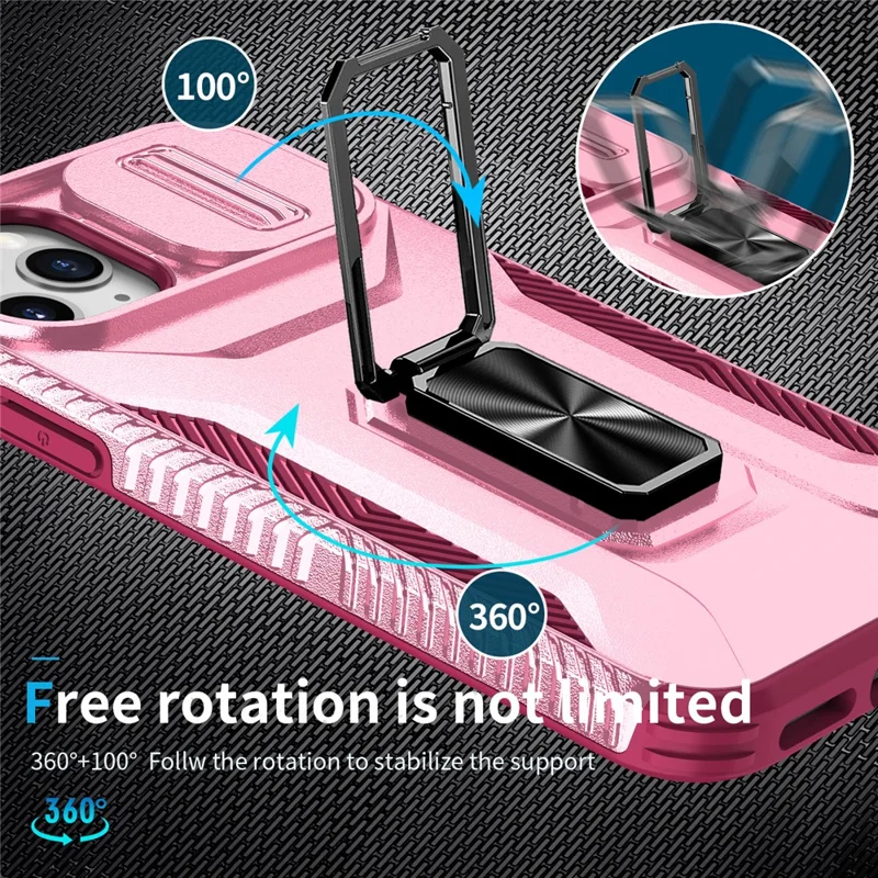 Für iPhone 11 Pro Hülle PC+TPU Handyhülle Slider Kameraschildhalter - Rosa+Weinrot 