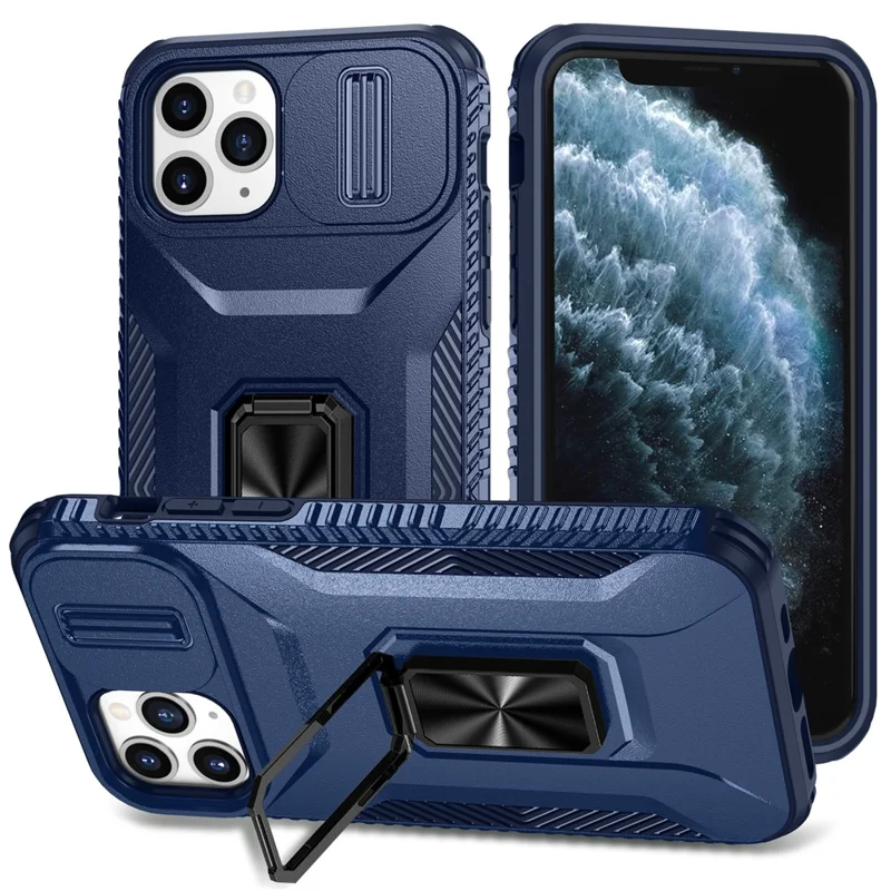For iPhone 11 Pro Case PC+TPU Phone Cover Sliding Camshield Holder - Blue