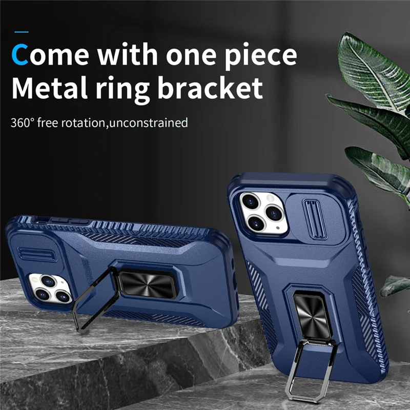 For iPhone 11 Pro Case PC+TPU Phone Cover Sliding Camshield Holder - Blue