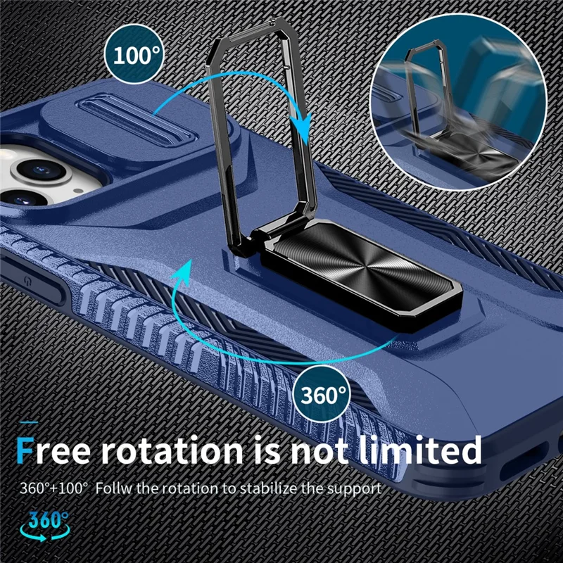 For iPhone 11 Pro Case PC+TPU Phone Cover Sliding Camshield Holder - Blue