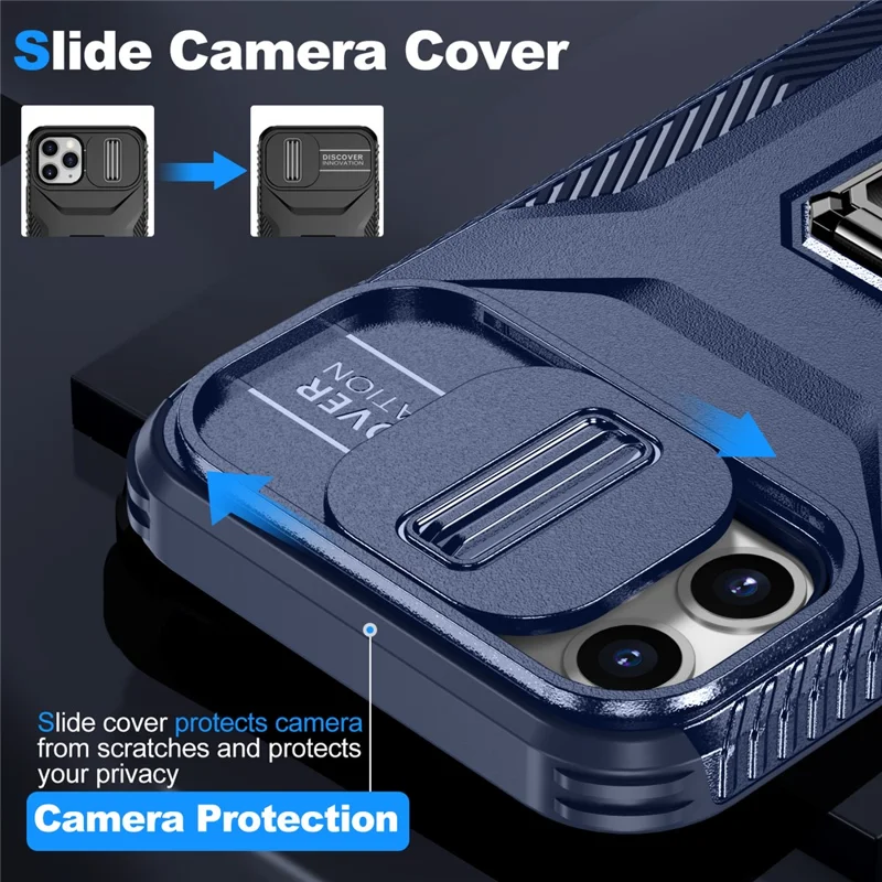 For iPhone 11 Pro Case PC+TPU Phone Cover Sliding Camshield Holder - Blue