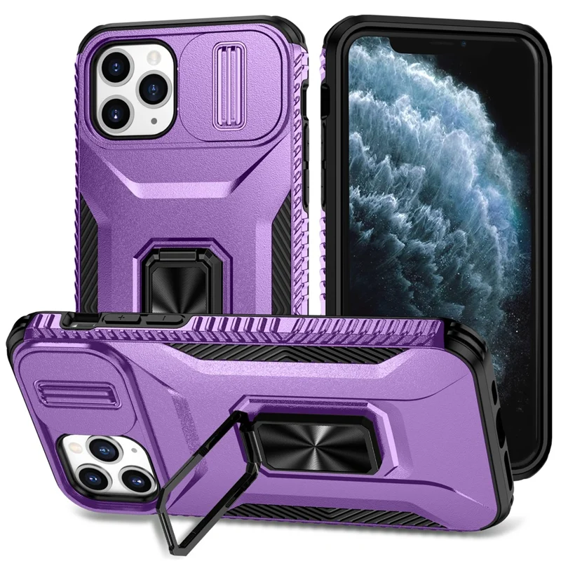 Чехол для iPhone 11 Pro PC+TPU, чехол для телефона со скользящей камерой - фиолетовый