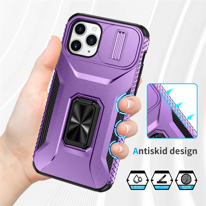 Чехол для iPhone 11 Pro PC+TPU, чехол для телефона со скользящей камерой - фиолетовый