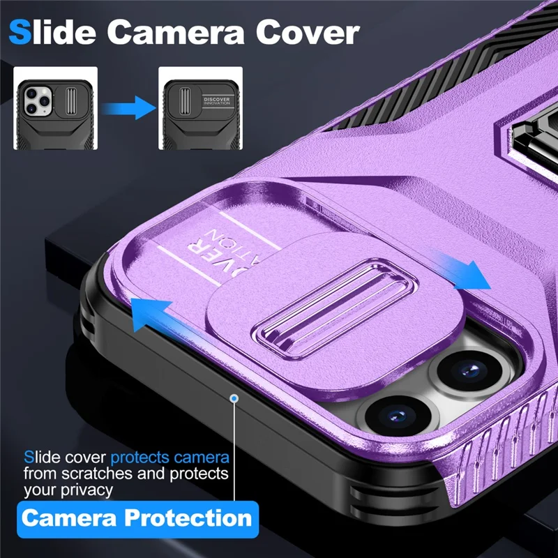 Чехол для iPhone 11 Pro PC+TPU, чехол для телефона со скользящей камерой - фиолетовый