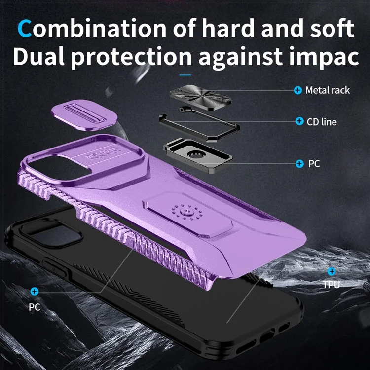 For iPhone 11 Pro Max Case TPU+PC Lens Protection Phone Cover with Ring Kickstand -  Purple