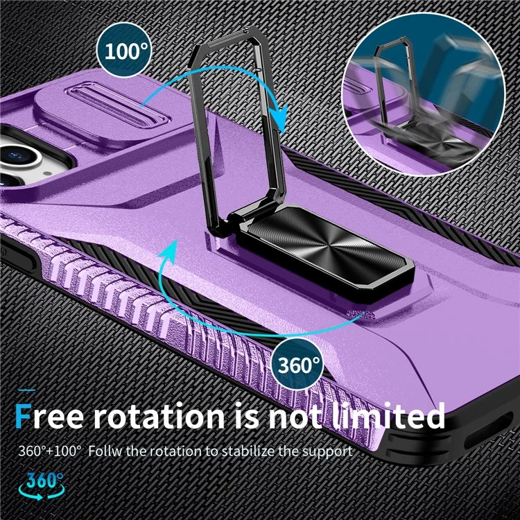 For iPhone 11 Pro Max Case TPU+PC Lens Protection Phone Cover with Ring Kickstand -  Purple