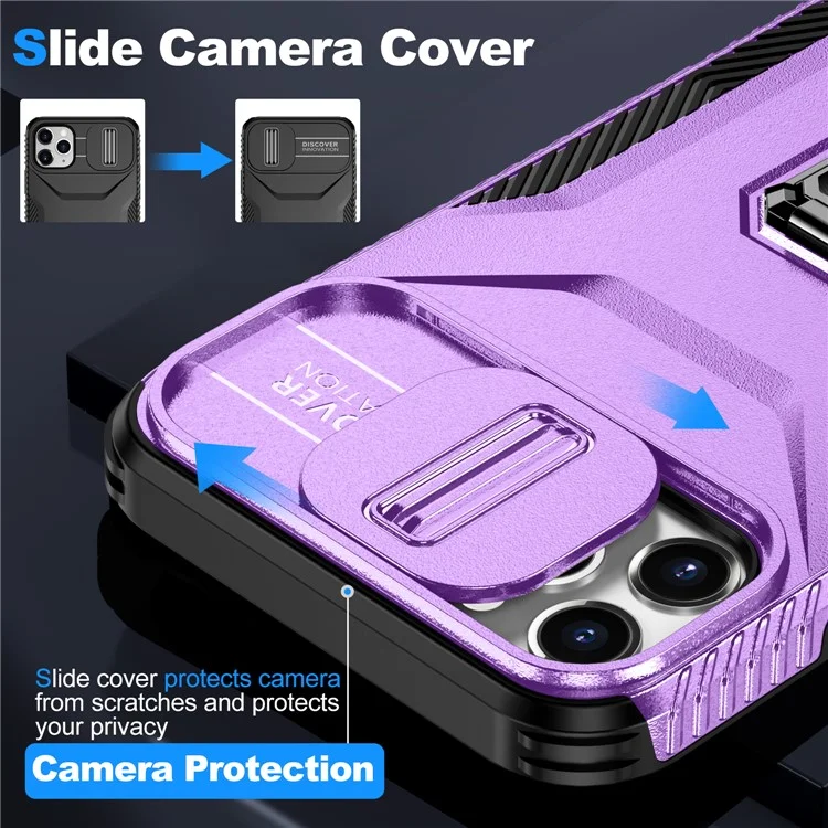 For iPhone 11 Pro Max Case TPU+PC Lens Protection Phone Cover with Ring Kickstand -  Purple