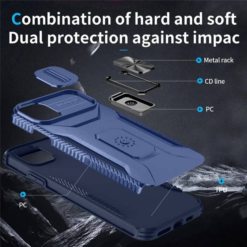 For iPhone 11 Pro Max Case TPU+PC Lens Protection Phone Cover with Ring Kickstand -  Blue