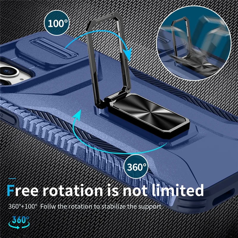 For iPhone 11 Pro Max Case TPU+PC Lens Protection Phone Cover with Ring Kickstand -  Blue
