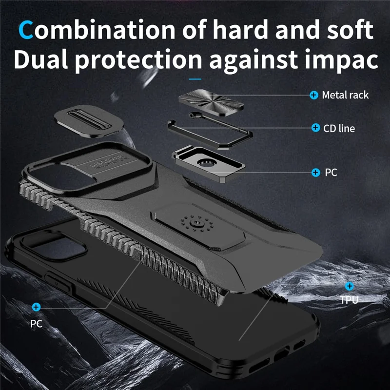 Чехол для iPhone 11 Pro Max, TPU+PC, защита объектива, чехол для телефона с кольцевой подставкой - черный