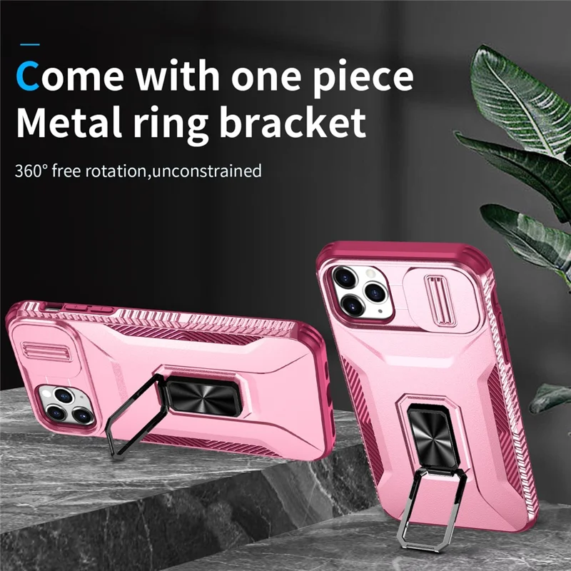 Capa para iPhone 11 Pro Max TPU+PC Proteção da Lente Capa de Telefone com Suporte Anel - Rosa+Vermelho Vinho
