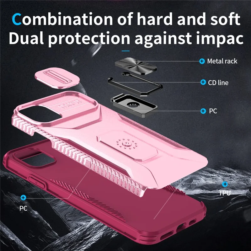 Capa para iPhone 11 Pro Max TPU+PC Proteção da Lente Capa de Telefone com Suporte Anel - Rosa+Vermelho Vinho