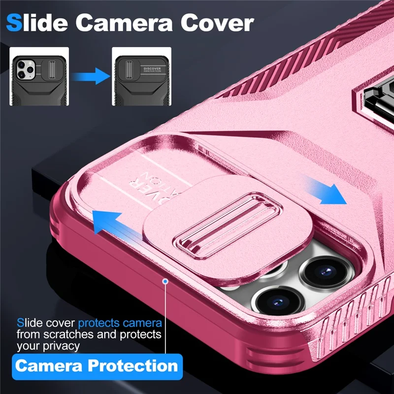 Capa para iPhone 11 Pro Max TPU+PC Proteção da Lente Capa de Telefone com Suporte Anel - Rosa+Vermelho Vinho