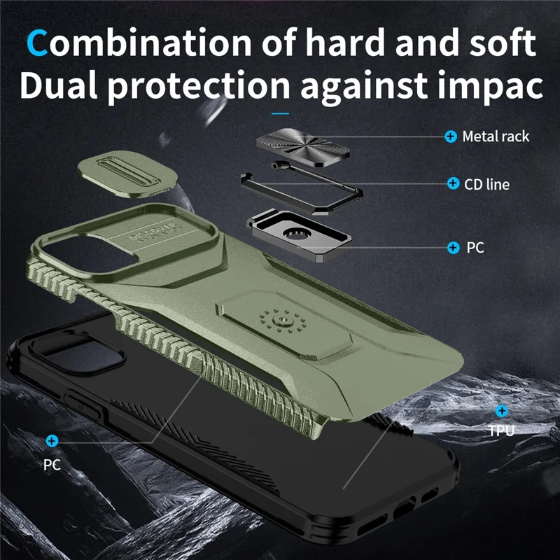 For iPhone 11 Pro Max Case TPU+PC Lens Protection Phone Cover with Ring Kickstand -  Green
