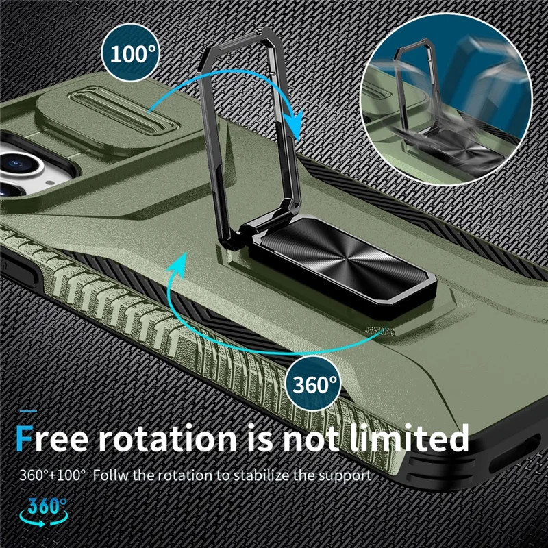 For iPhone 11 Pro Max Case TPU+PC Lens Protection Phone Cover with Ring Kickstand -  Green