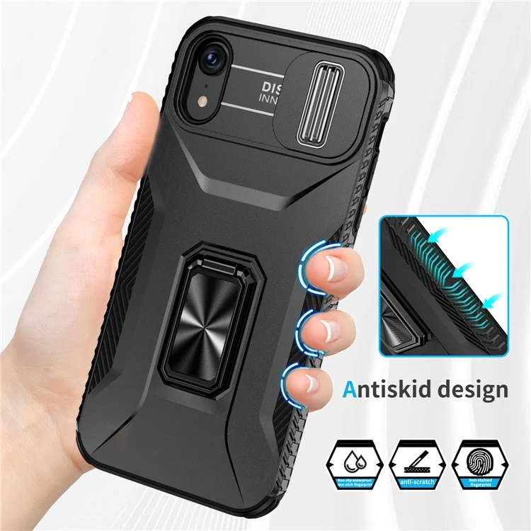 Capa para iPhone XR TPU+PC com suporte de anel e função de carregamento - Preta
