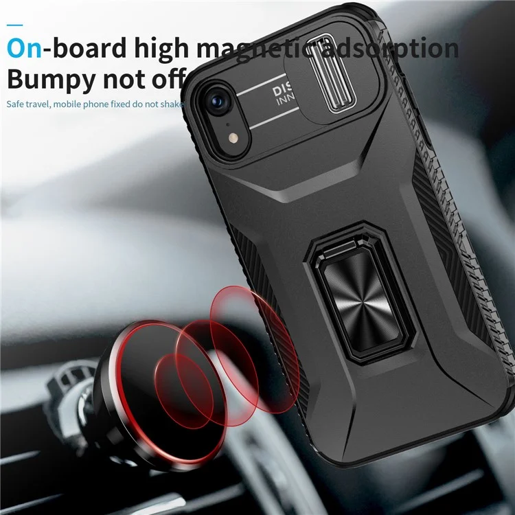 Capa para iPhone XR TPU+PC com suporte de anel e função de carregamento - Preta