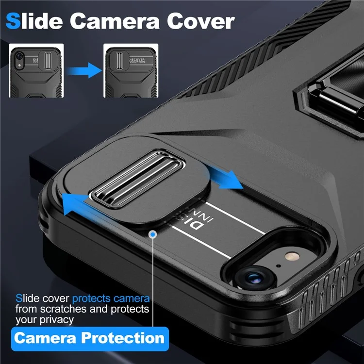 Capa para iPhone XR TPU+PC com suporte de anel e função de carregamento - Preta